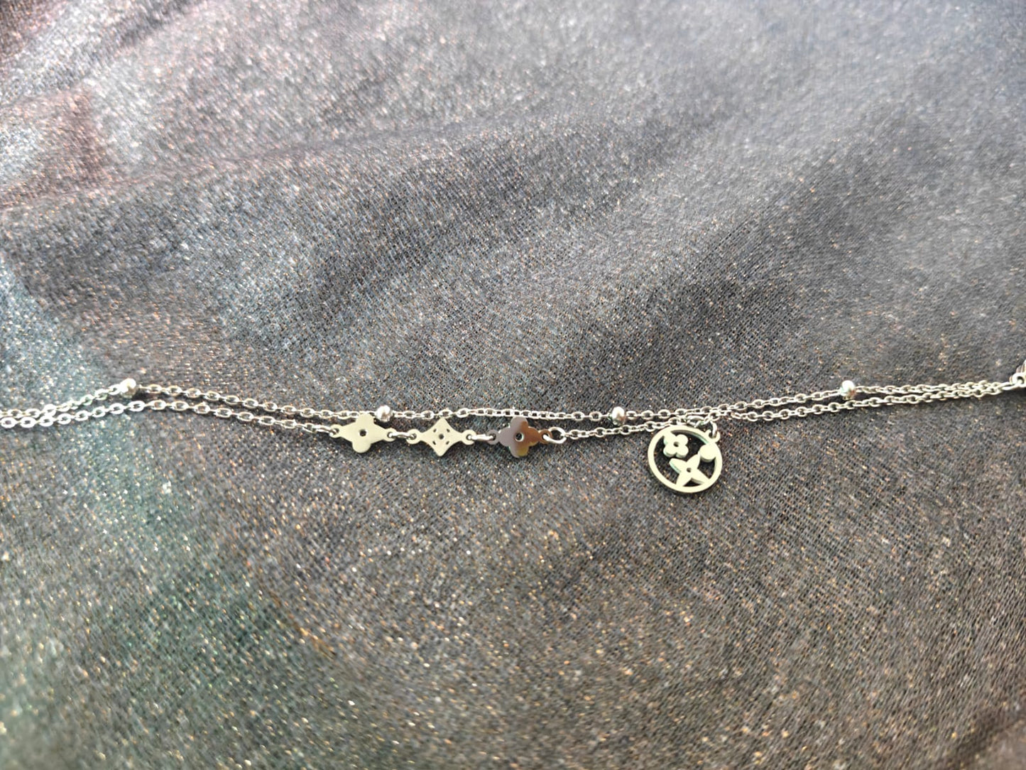 Elegant Double Layer Floral Charm Silver bracelet