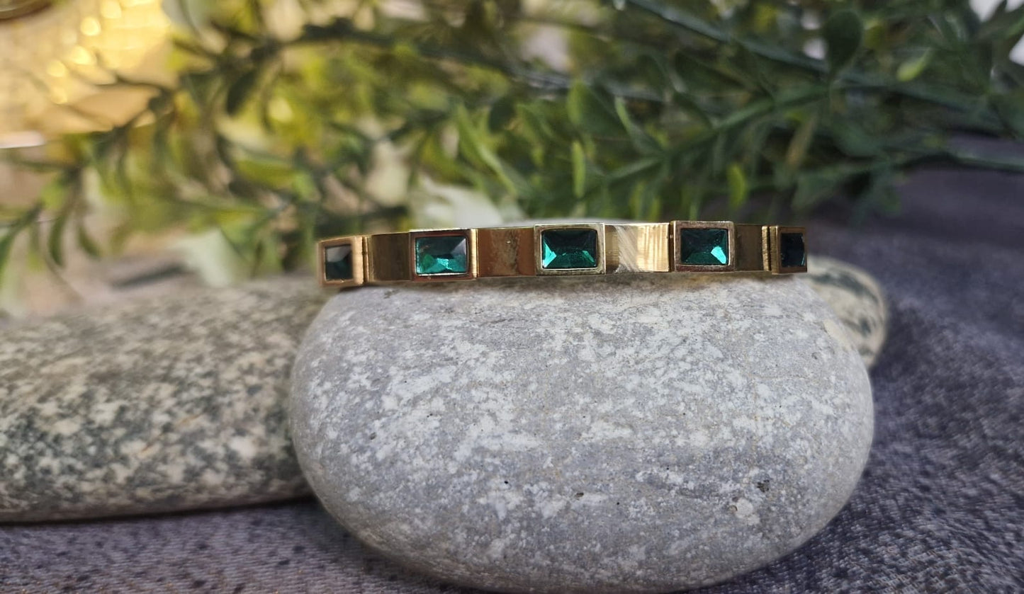Gold-Tone Emerald Green Crystal Bangle Handcuff