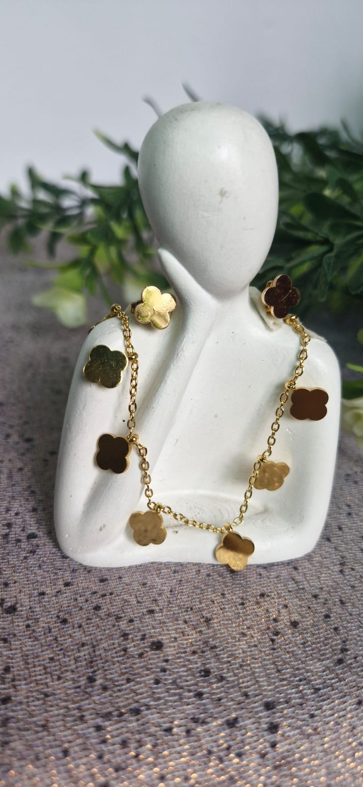 Gold Clover Necklace & Stud Earrings Set