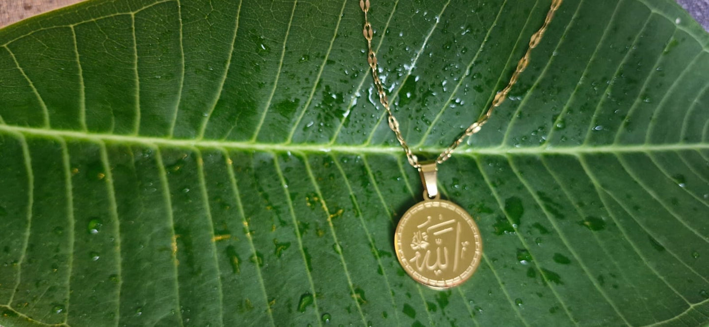 Allah and Ayat ul Kursi Engraved Two Side Calligraphy Necklace