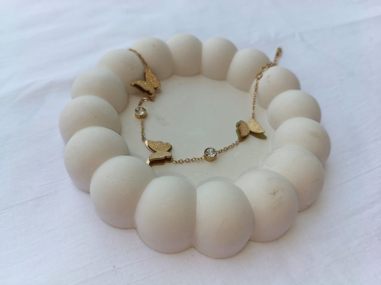 Charming Frosted Butterfly Stainless Steel Bracelet (Gold Plated with Zircon Stones)