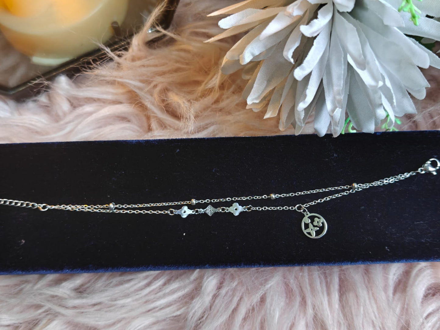 Elegant Double Layer Floral Charm Silver bracelet