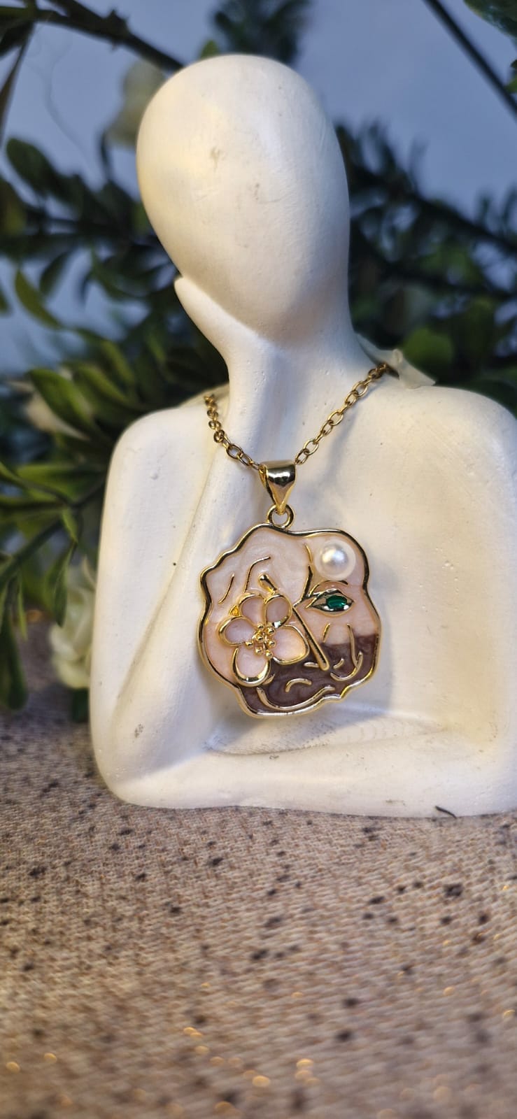 Floral Pearl Enamel Pendant Necklace