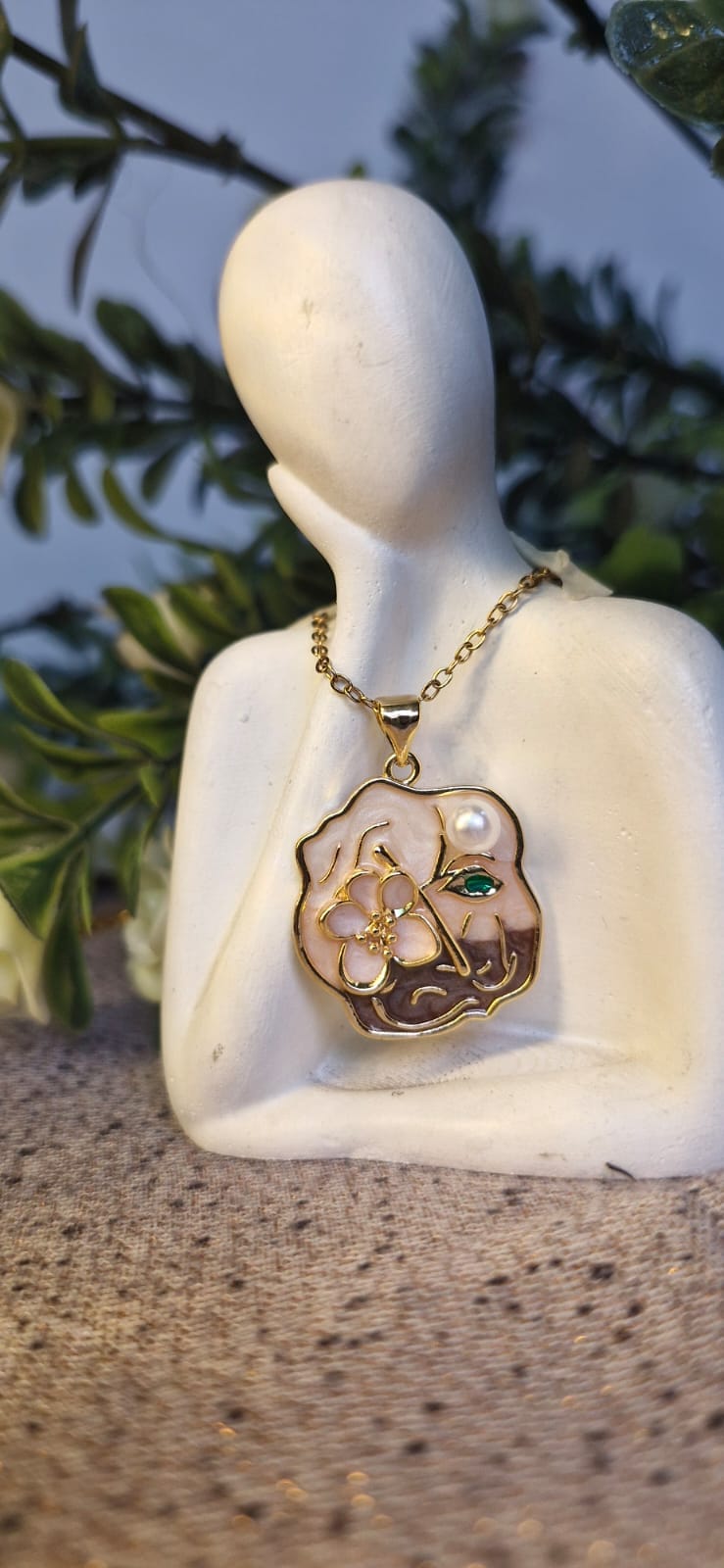Floral Pearl Enamel Pendant Necklace