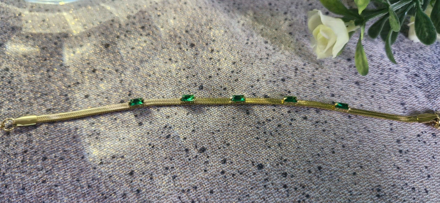 Emerald Green Crystal Chain Bracelet