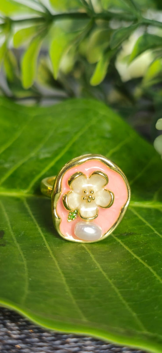Blossom Pearl Enamel Adjustable Ring