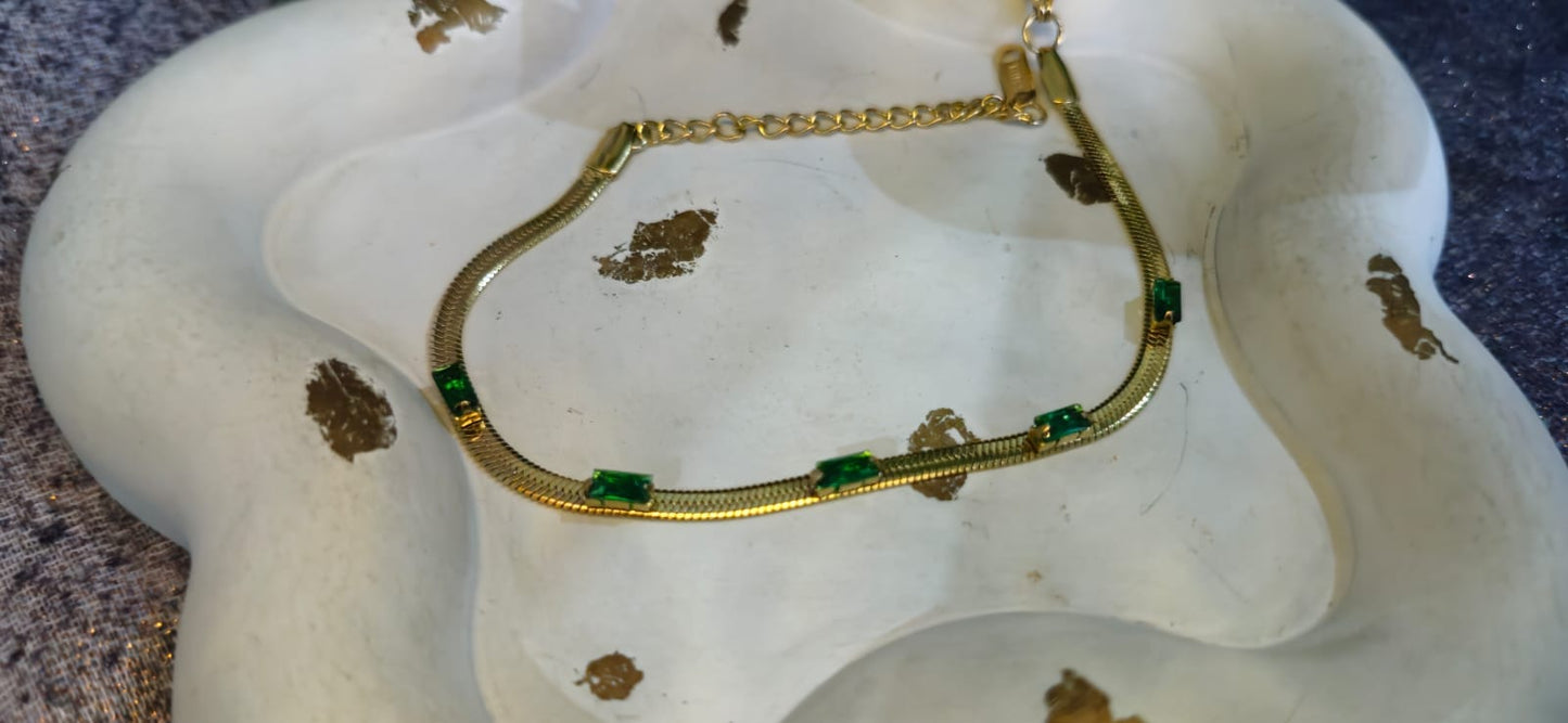 Emerald Green Crystal Chain Bracelet