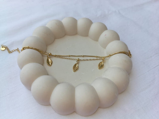 Minimalist Double-Layered Leaf Charm Stainless Steel Bracelet  (Gold Plated)
