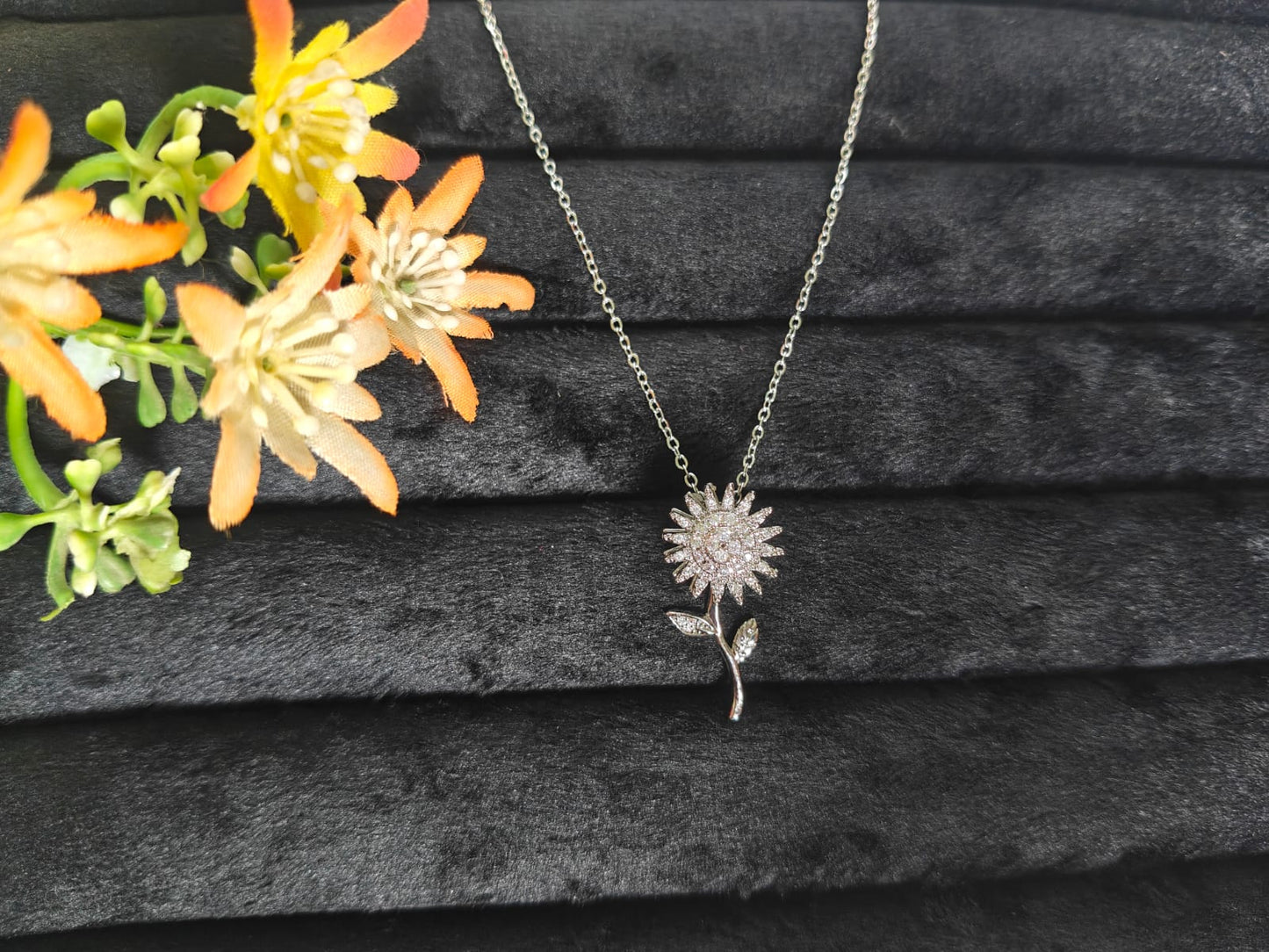 Radiant Sunflower Swirl Crystal Pendant Necklace