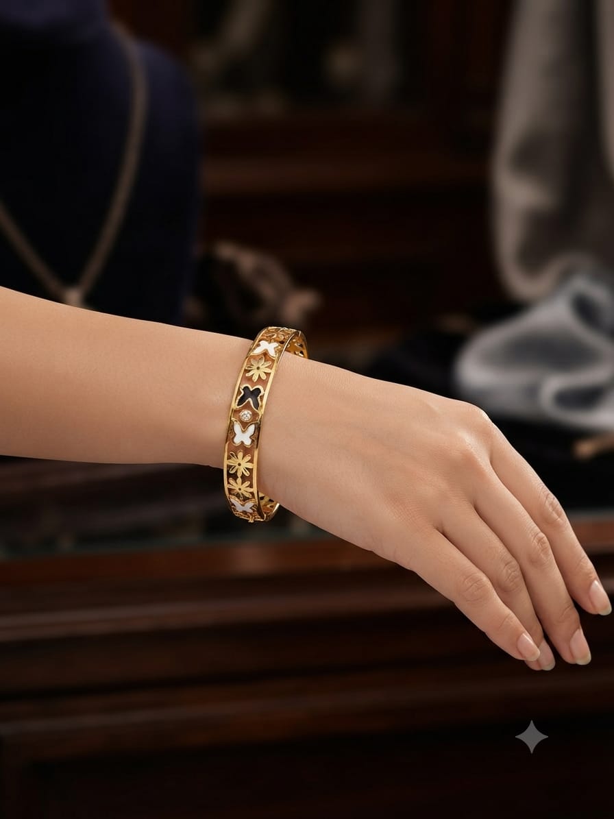 Luxury Gold-Tone Butterfly & Floral Handcuff