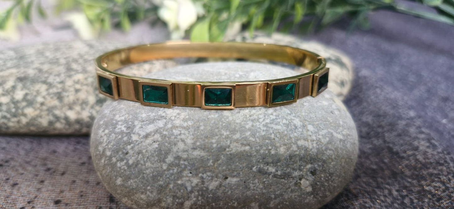 Gold-Tone Emerald Green Crystal Bangle Handcuff