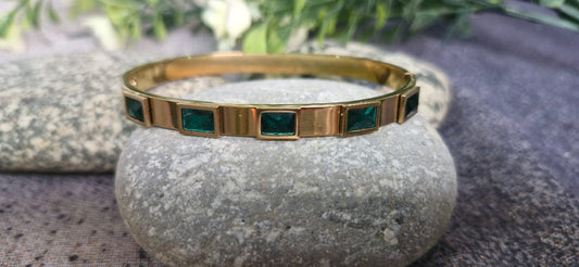 Gold-Tone Emerald Green Crystal Bangle Handcuff
