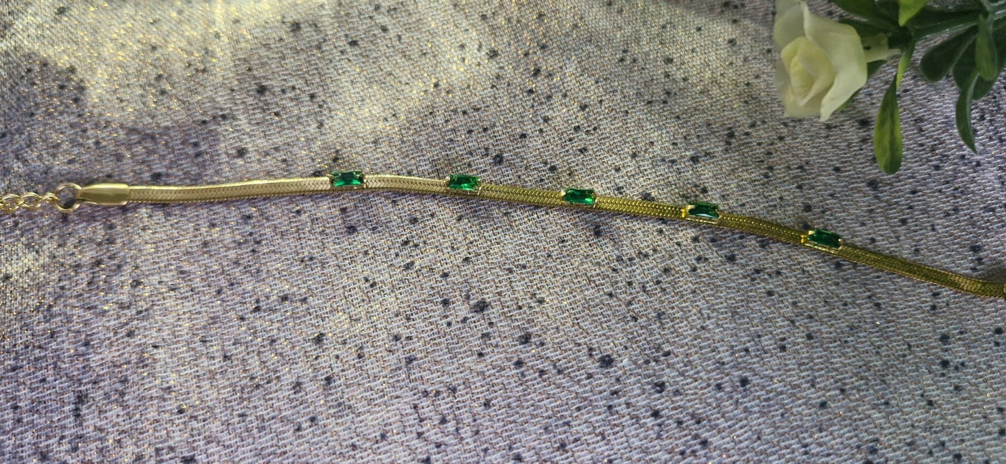 Emerald Green Crystal Chain Bracelet