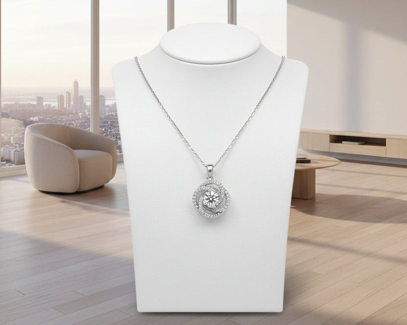 Luxury Swirl Crystal Halo Pendant Necklace