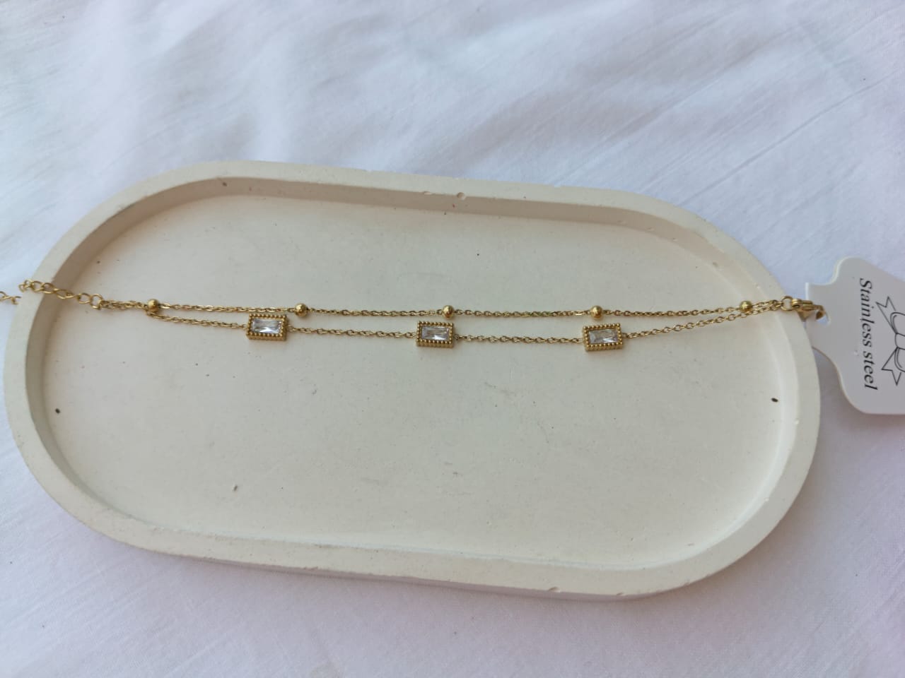 Classy Double-Layered Rectangle Zircon Stainless Steel Bracelet (Gold Plated)