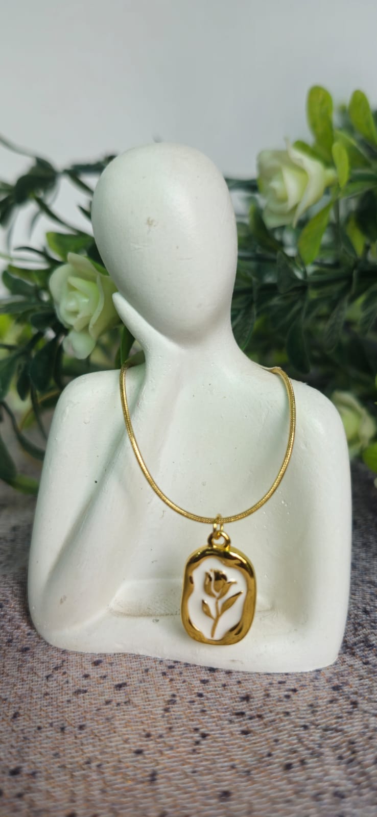 Gold-Tone Rose White Pendant Necklace