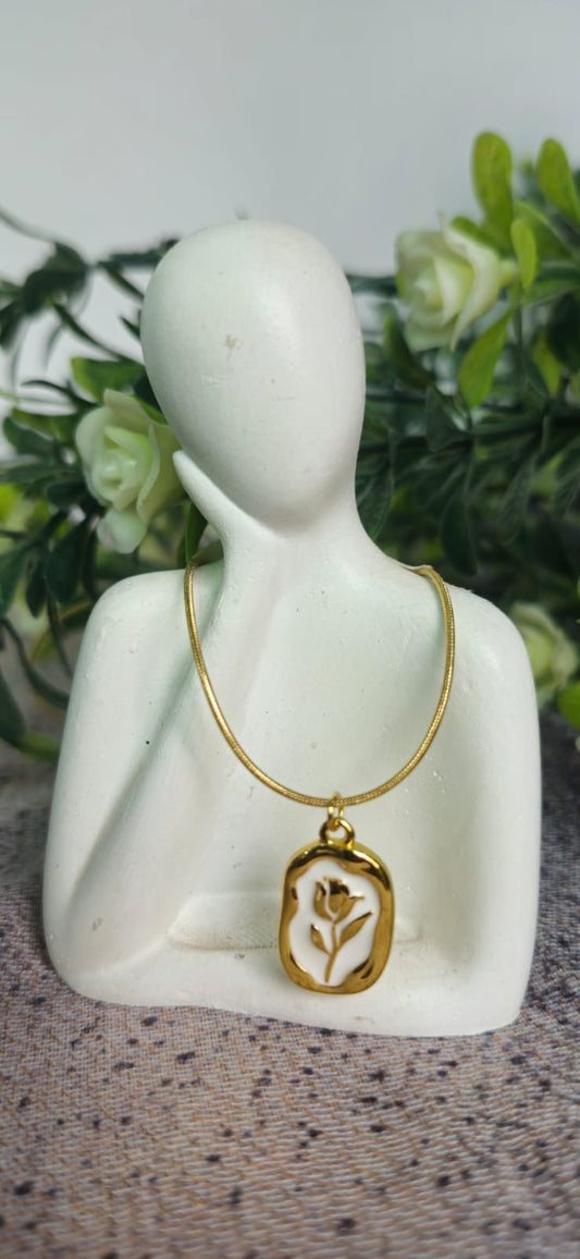 Gold-Tone Rose White Pendant Necklace