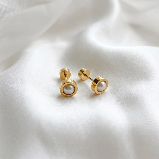 Gold-Tone Pearl Stud Earrings