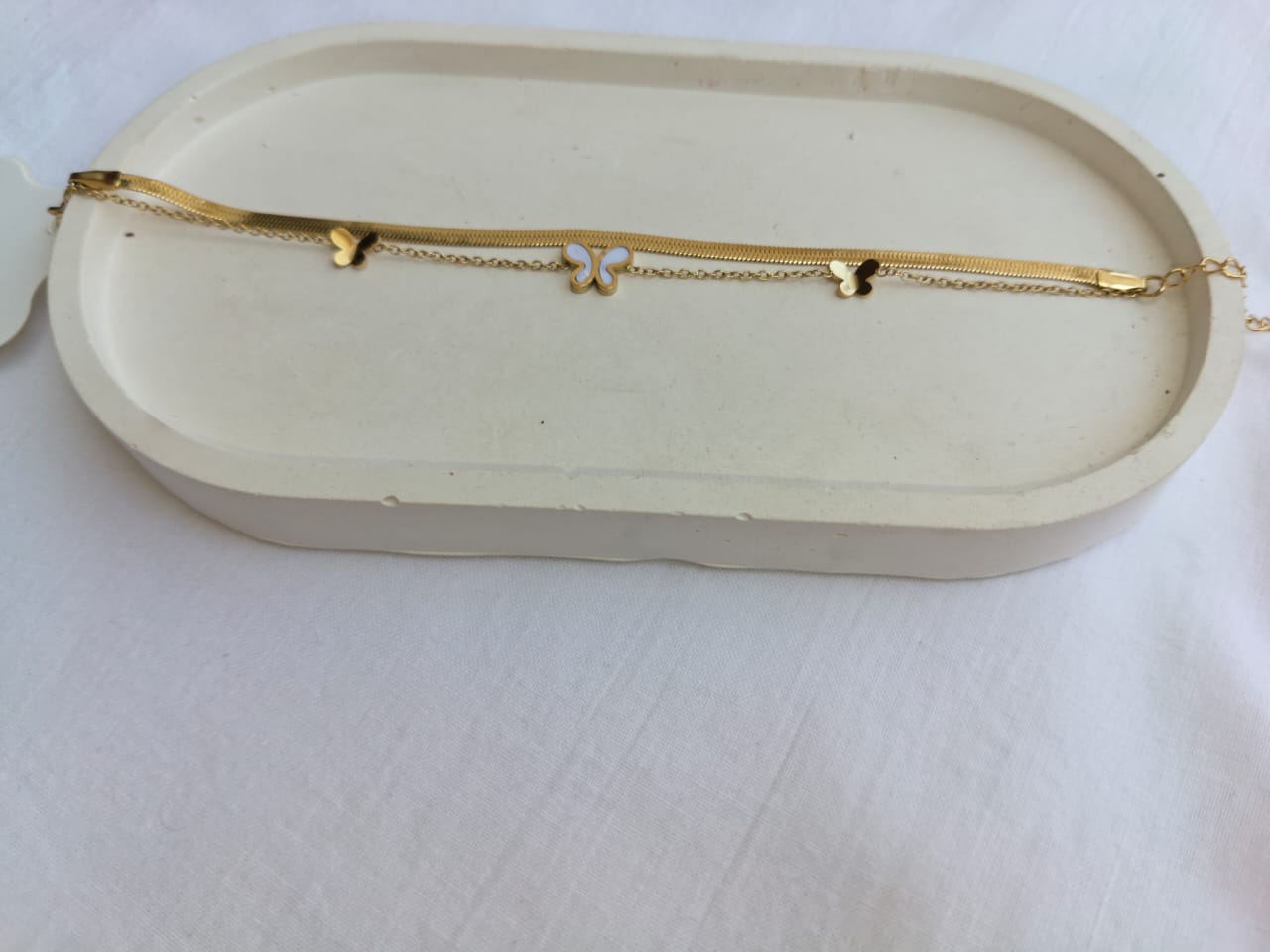 Chic Double-Layered Herringbone & Butterfly Bracelet (Gold Plated)