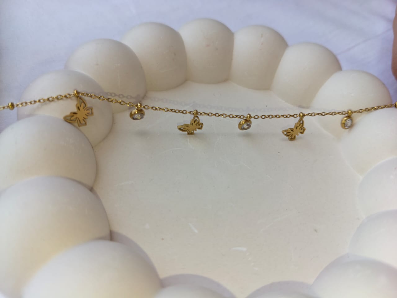 Dainty Butterfly & Zircon Charm Stainless Steel Bracelet (Gold Plated)