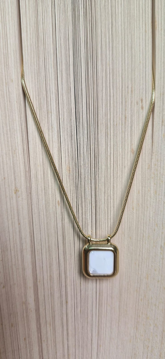 Minimalist White Square Pendant Necklace