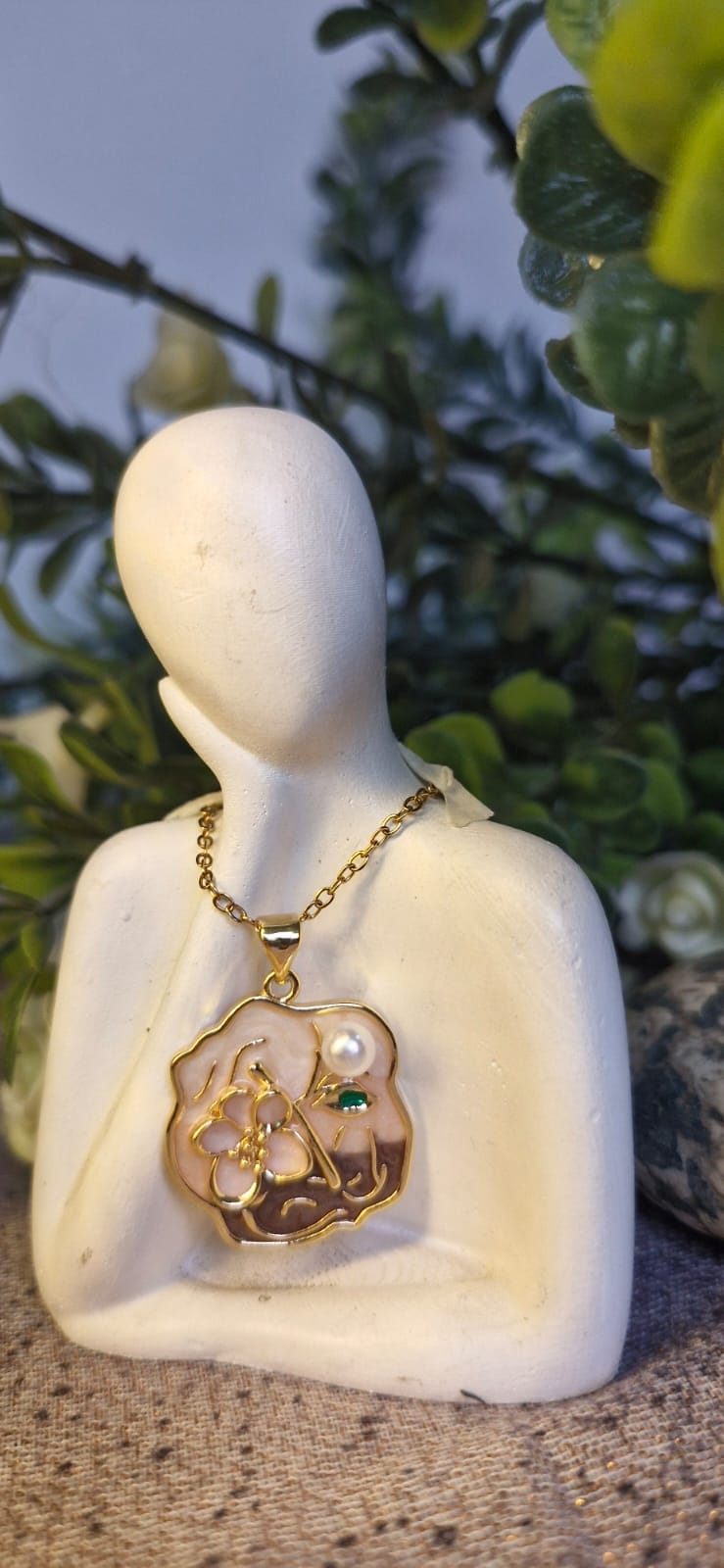 Floral Pearl Enamel Pendant Necklace