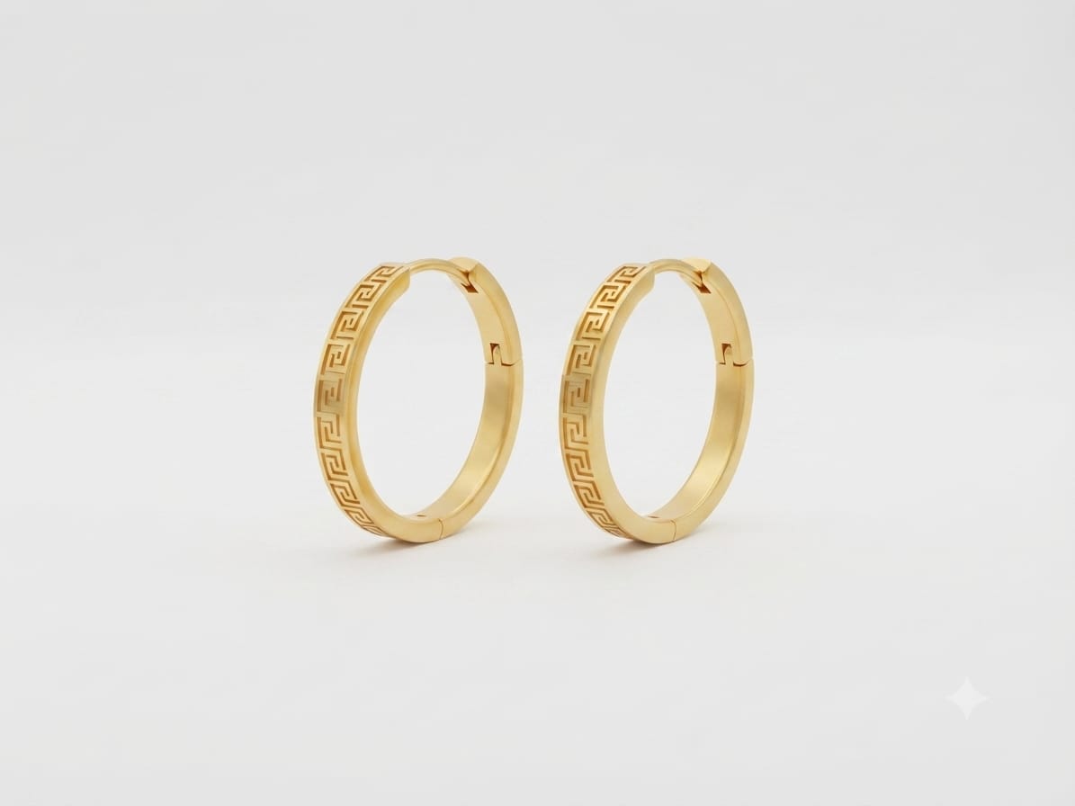 Greek Key Gold Hoop Earrings