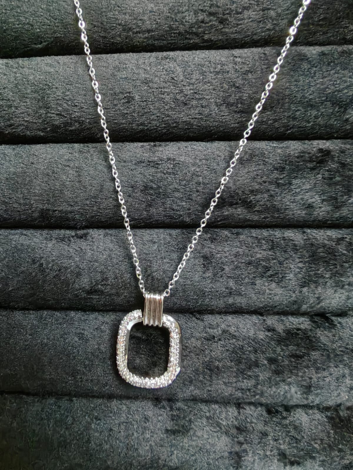 Elegant Square Halo Crystal Necklace – Silver