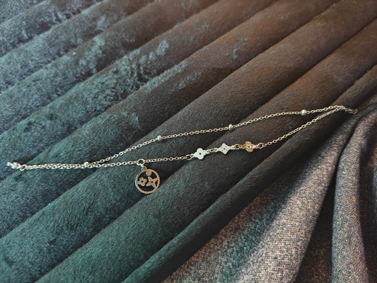 Elegant Double Layer Floral Charm Silver bracelet