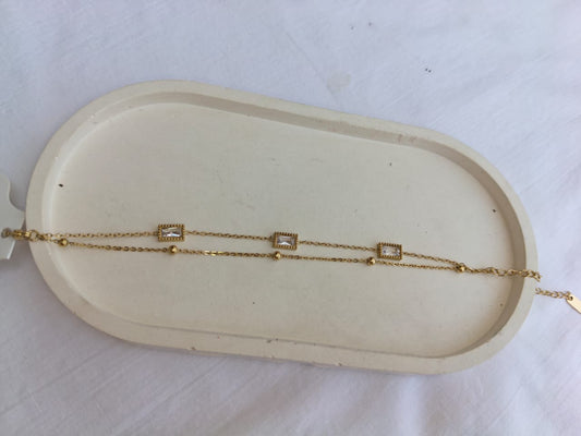 Classy Double-Layered Rectangle Zircon Stainless Steel Bracelet (Gold Plated)