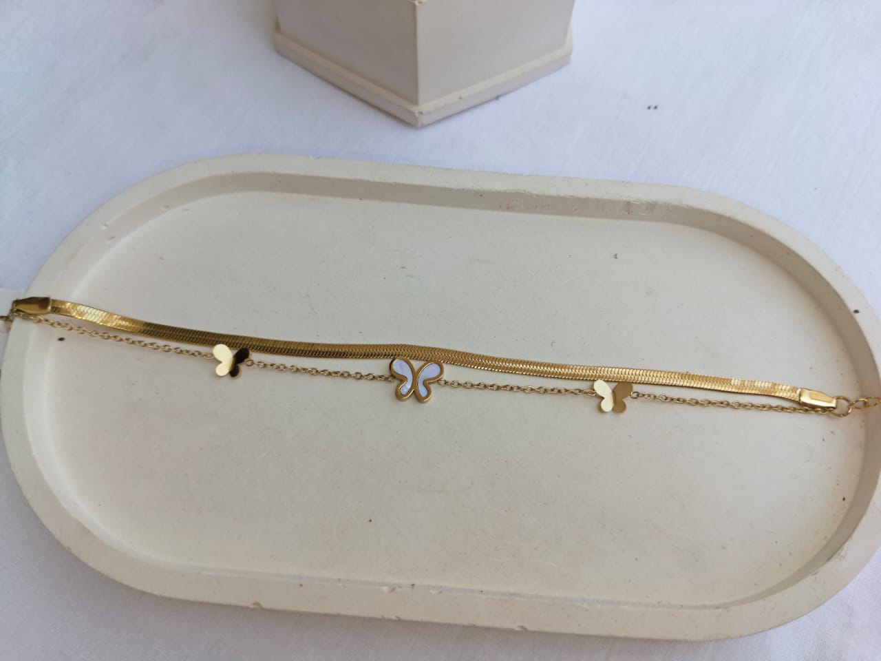 Chic Double-Layered Herringbone & Butterfly Bracelet (Gold Plated)