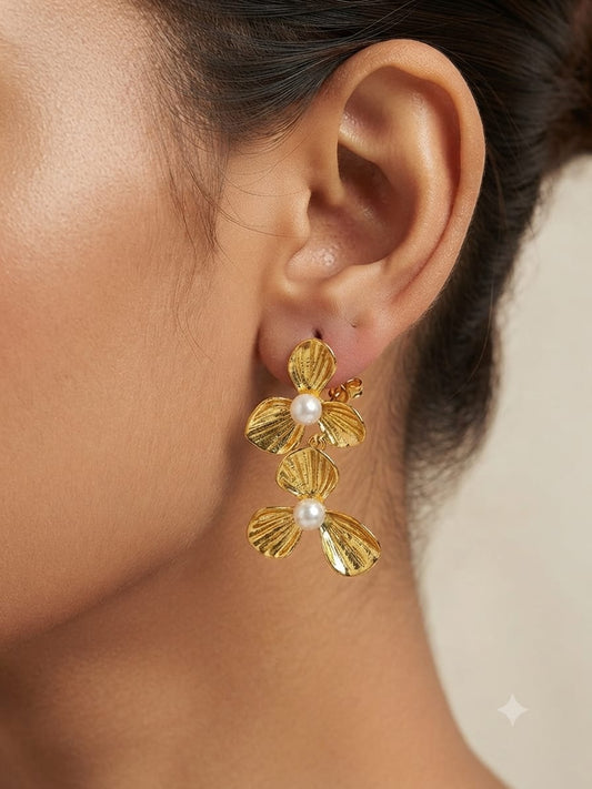Luxury Floral Drop with Pearl Earrings