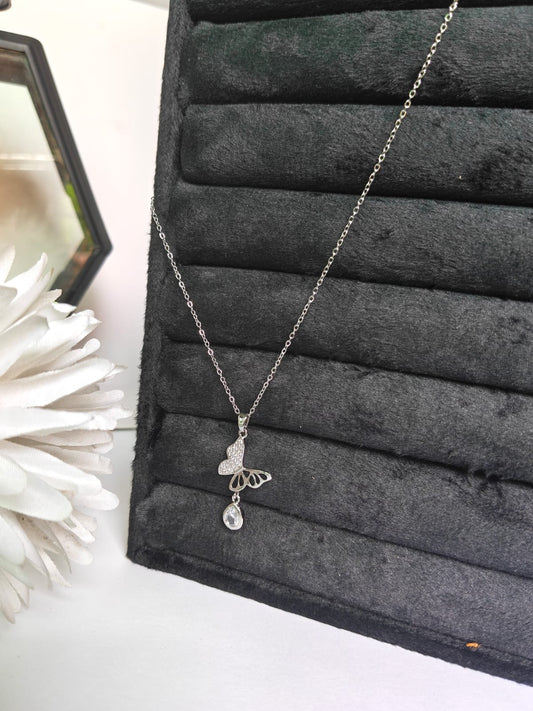 Elegant Butterfly Teardrop Crystal Pendant Necklace