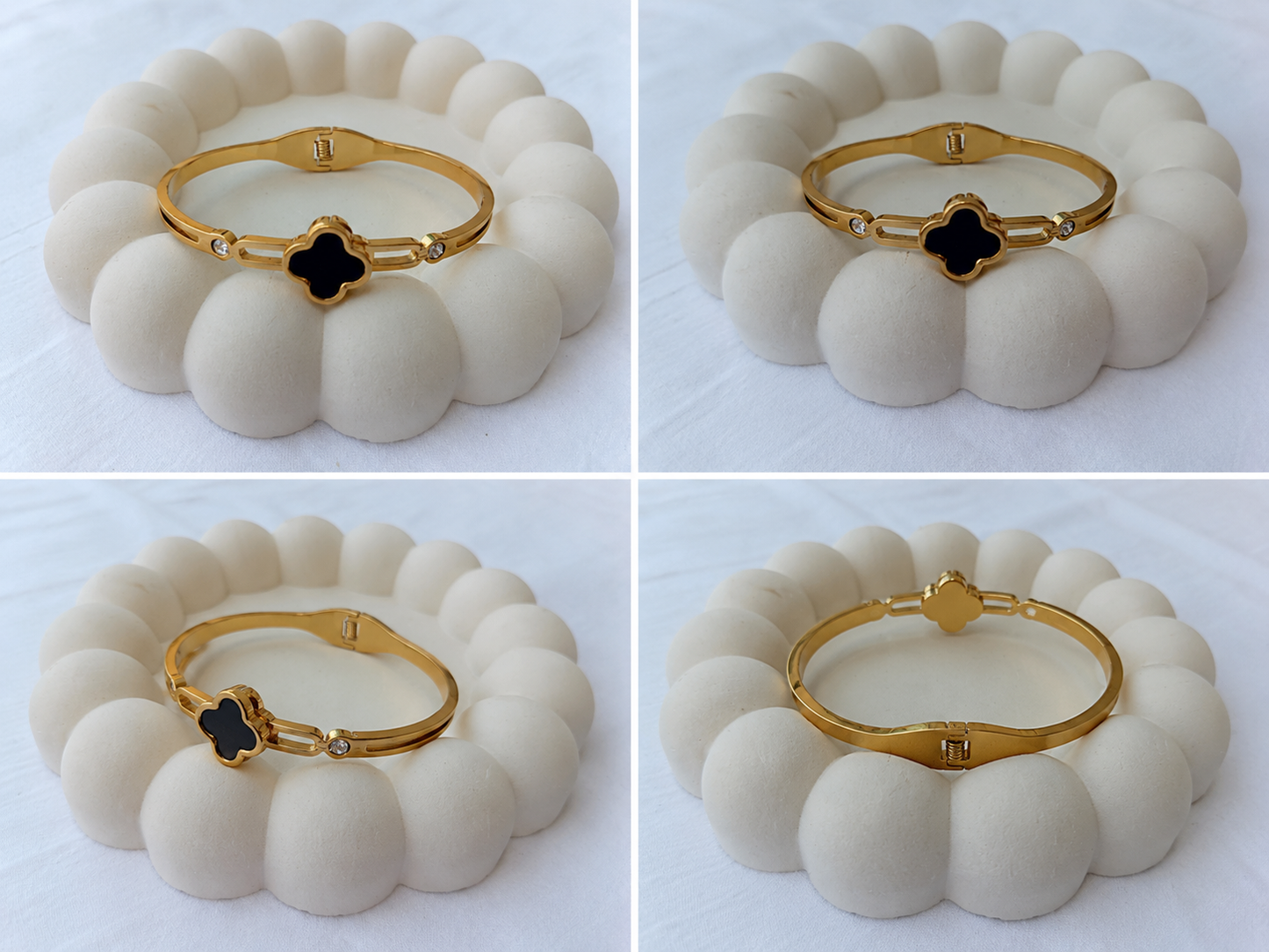 Elegant Clover Style handcuff with  black stone – Premium Luxury Design