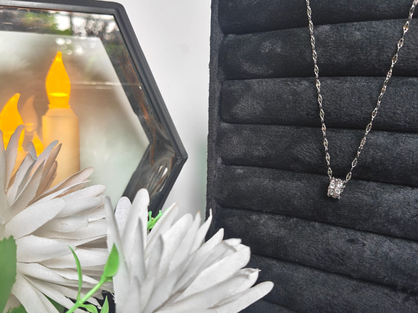 Elegant Cubic Crystal Cluster Silver Necklace