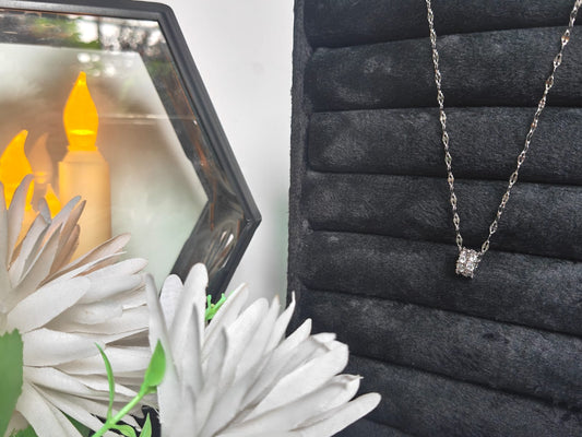Elegant Cubic Crystal Cluster Silver Necklace