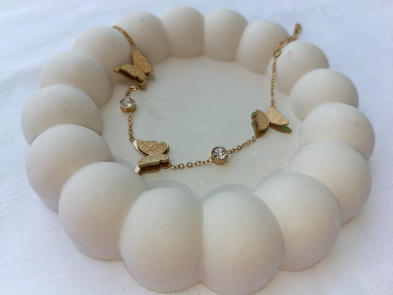 Charming Frosted Butterfly Stainless Steel Bracelet (Gold Plated with Zircon Stones)