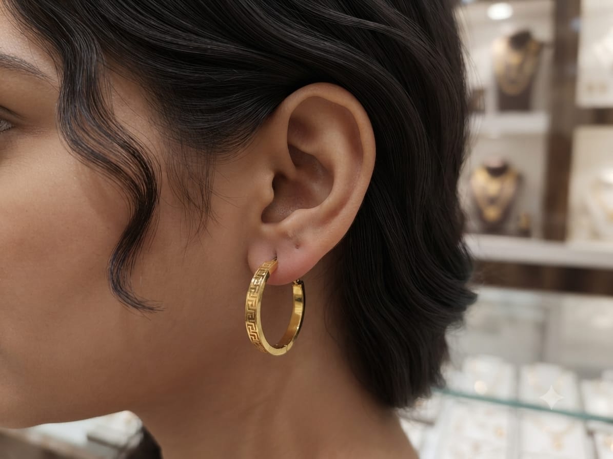 Greek Key Gold Hoop Earrings
