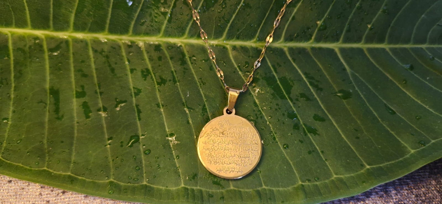 Allah and Ayat ul Kursi Engraved Two Side Calligraphy Necklace