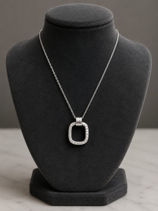 Elegant Square Halo Crystal Necklace – Silver