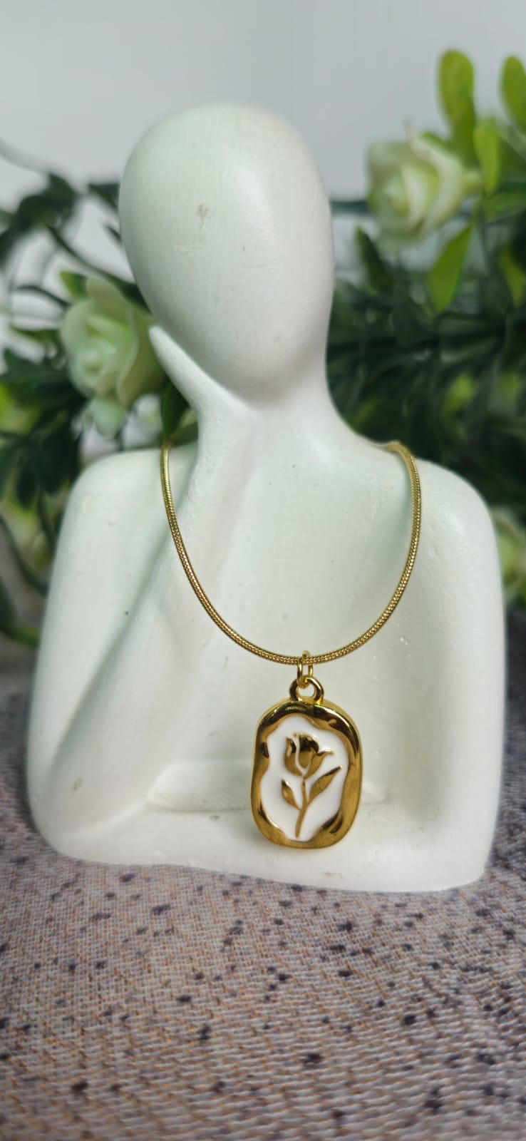 Gold-Tone Rose White Pendant Necklace
