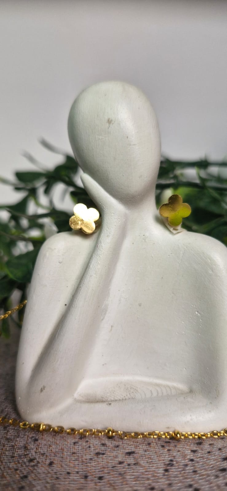 Gold Clover Necklace & Stud Earrings Set